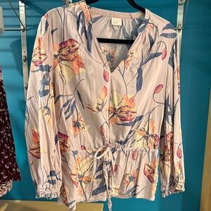 a new day Floral Tie-Waist Blouse - Pink and Orange